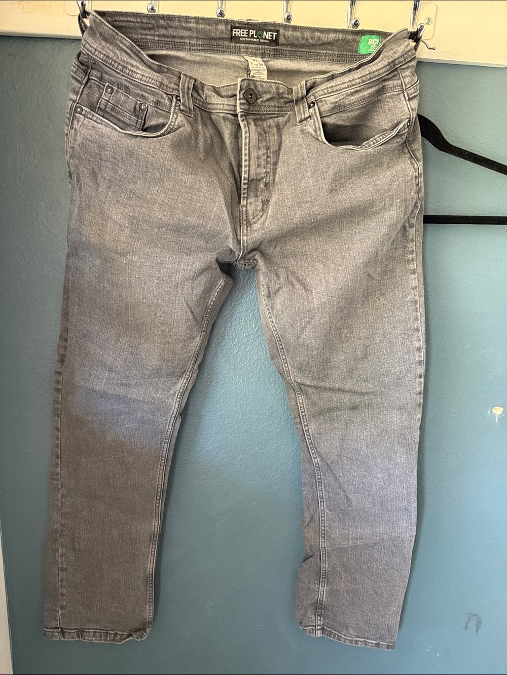 Free Planet Slim Gray Men's Jeans - Washed Denim